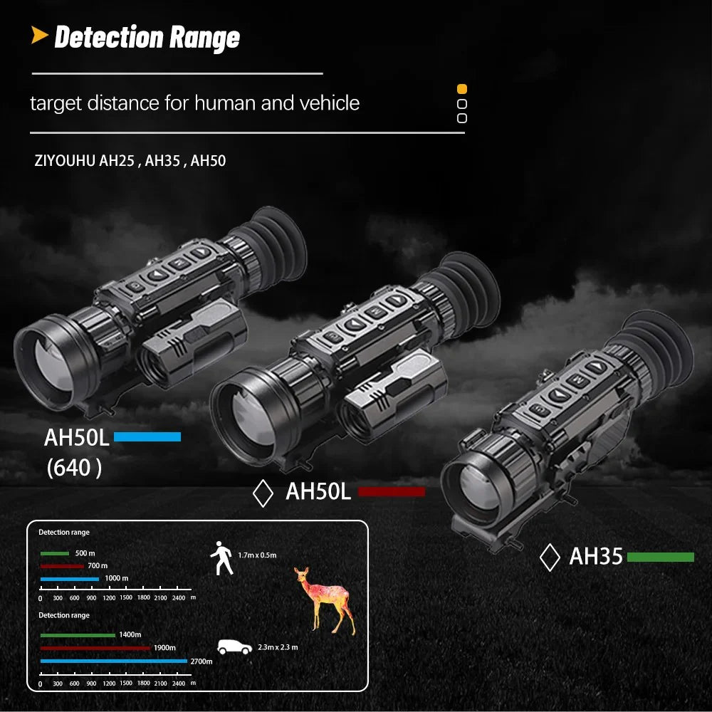 AH35/50L Thermal Imaging Sight Scope IP67 Waterproof Laser Ranging Pseudo-Color Heat Monocular Camcorder Hunting Aiming Thermographic